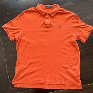 L Polo Ralph Lauren Men's Polo Shirt Custom Fit Short Sleeves Pony Logo Orange